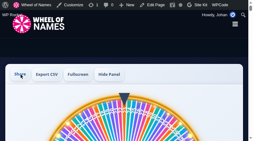 Wheel in fullscreen mode